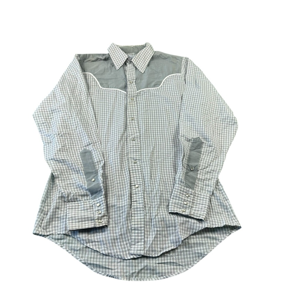 Rockmount Ranchwear Gray Checked Pearl Snap Mens Wester Cowboy Shirt Size Medium